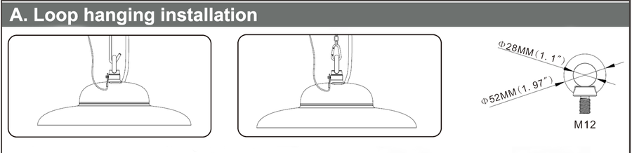 DUALRAYS NSF Food Industry UFO High Bay Loop Hanging Installation DUALRAYS NSF Food Industry UFO High Bay Loop Hanging Installation